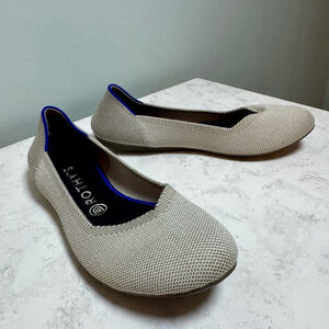 Women's Rothy's The Flat Size 9 Flax Gray Blue Trim Round Toe